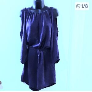 Chaser Deep Purple Cold Shoulder Cinch Waist Dress Medium. Silk